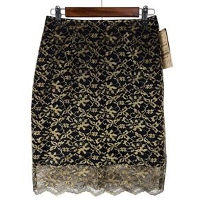 Vintage Workshop Clothing Women's‎ Junior Large Gold Black Lace Pencil Skirt NWT